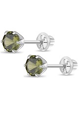 catchy white gold 4mm round August Birthstone baby earrings